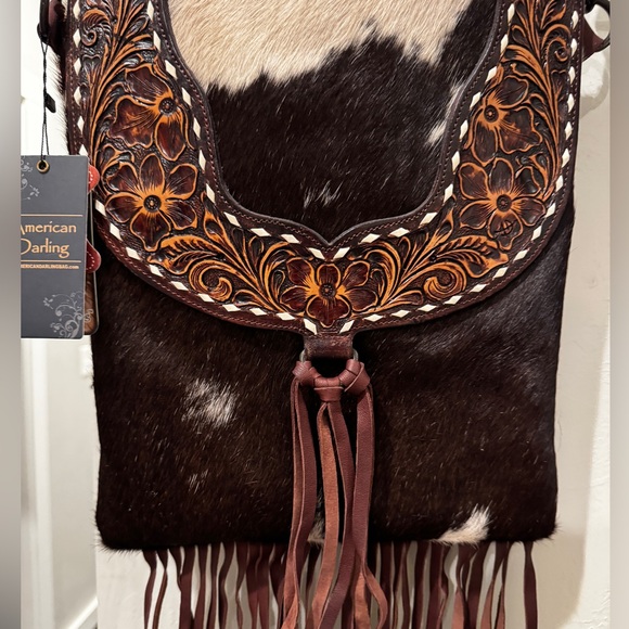 American Darling Brown and Black Crossbody with Fringe - Picture 2 of 6